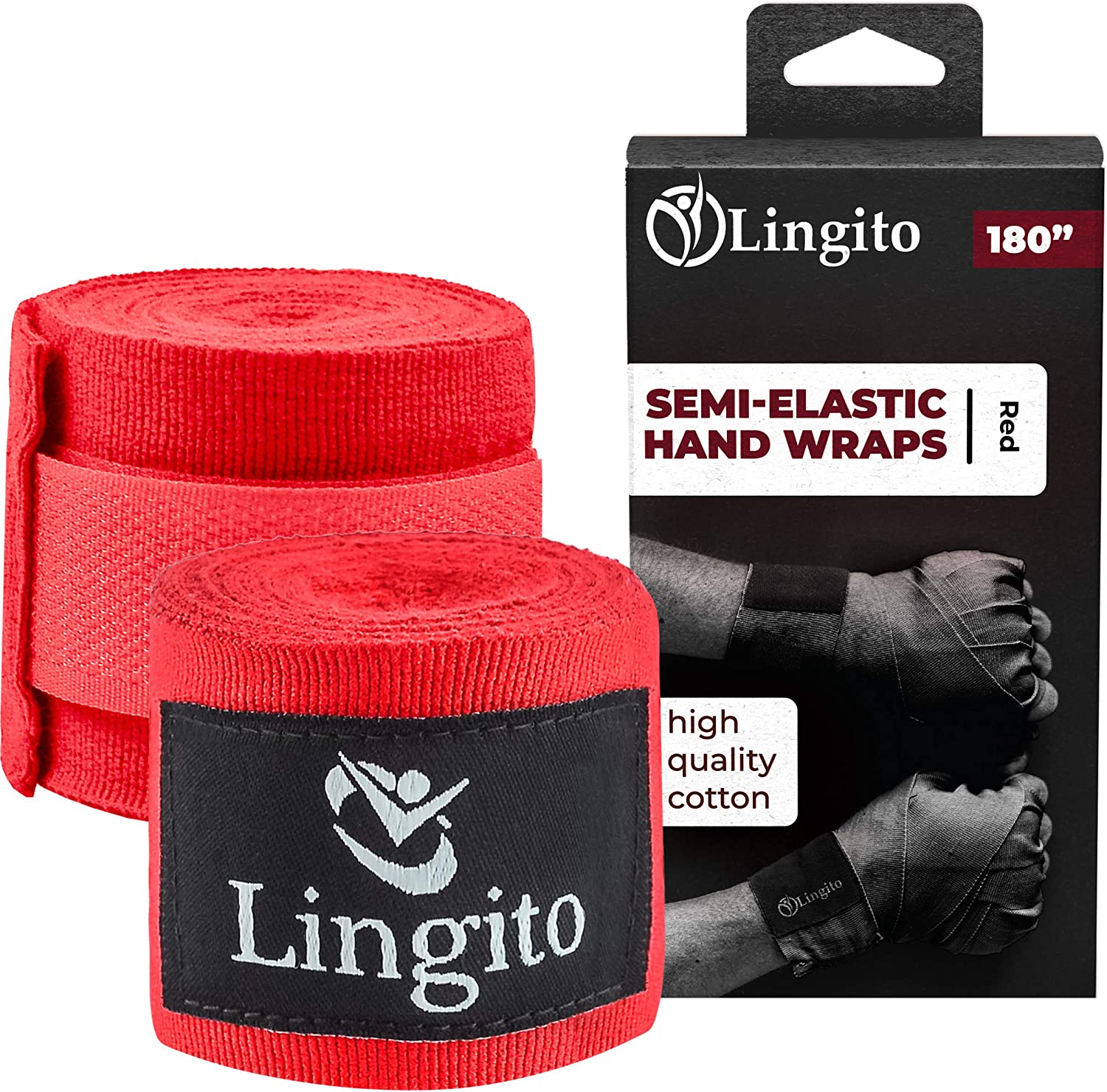 Lingito Elastic Professional 180-inch Hand Wraps for Boxing, Kickboxing & MMA | Elastic Wrist Support for Muay Thai Training | Gym Essentials for Men & Women | 1 Pair